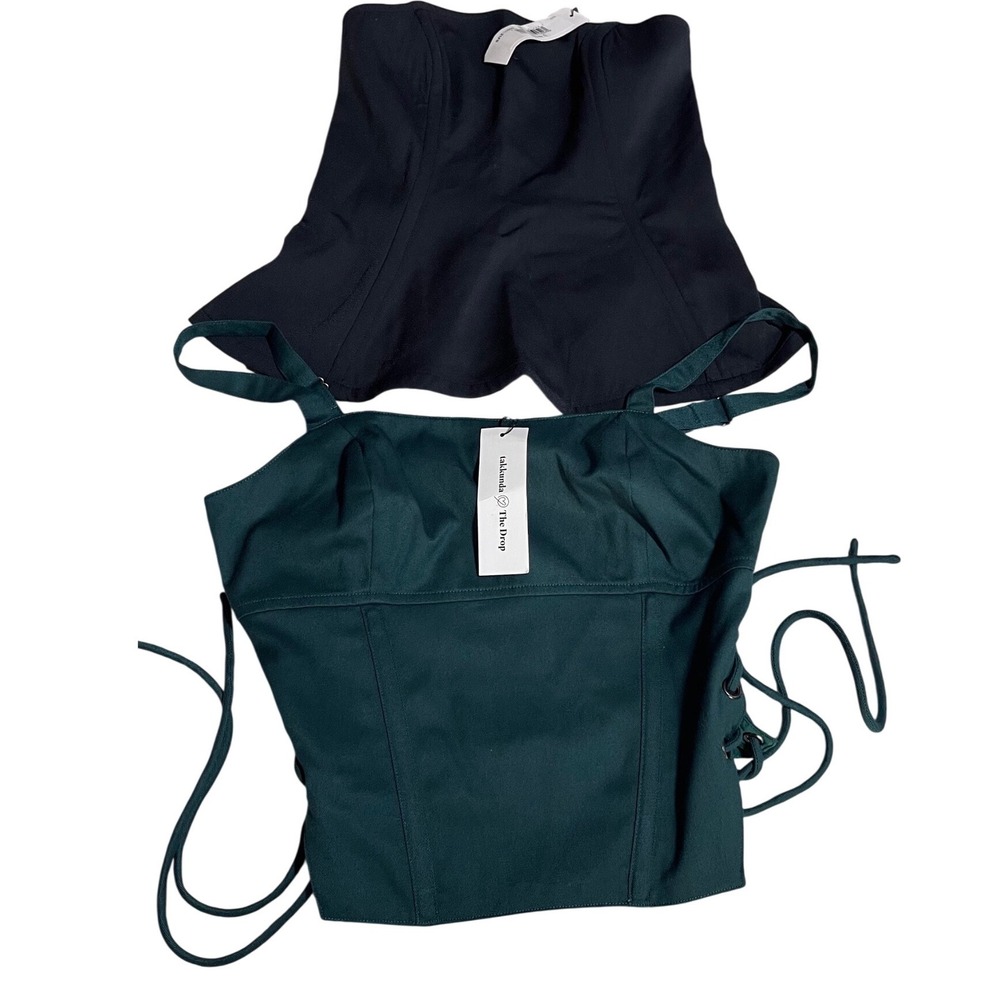 Takkunda x The Drop Green Side Tie Corset S & Black Peplum XXS Top Bundle NWT
